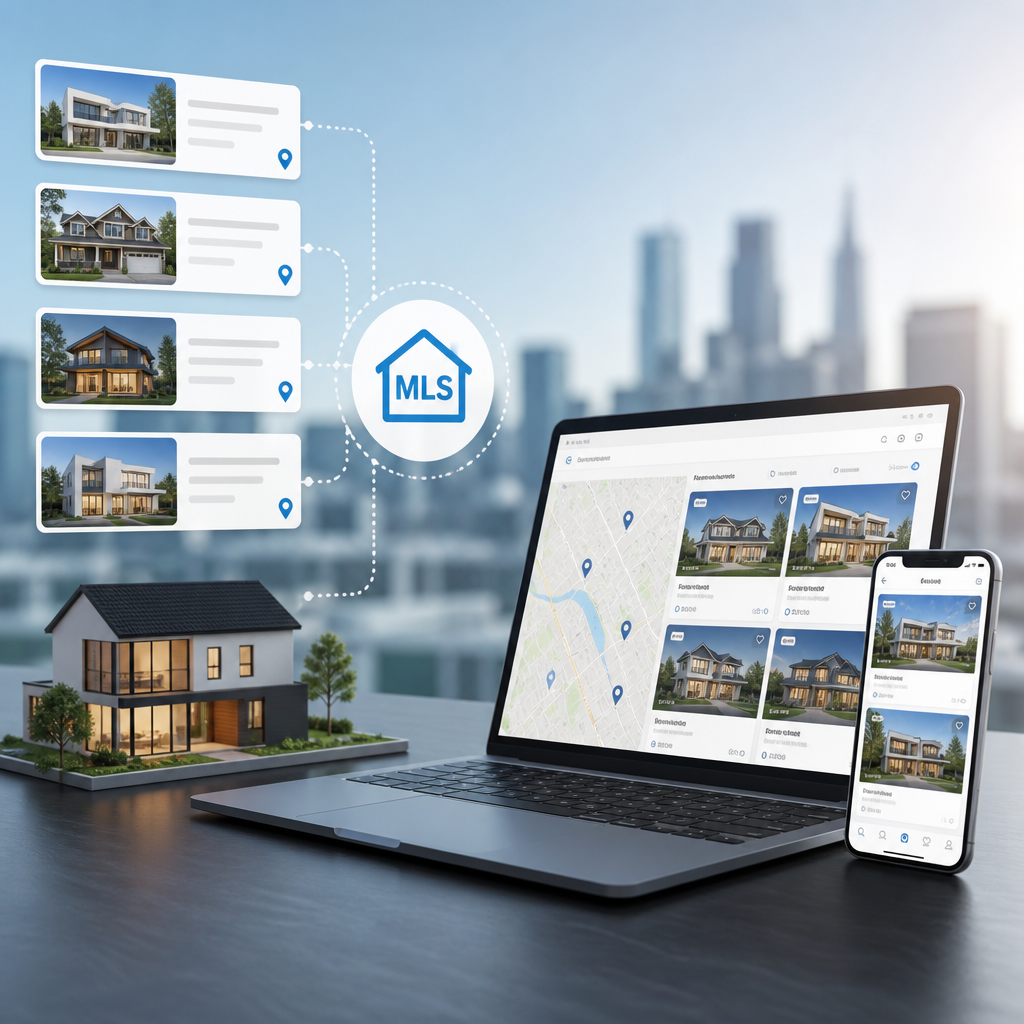 A developer working on a real estate app interface with MLS listings integration.