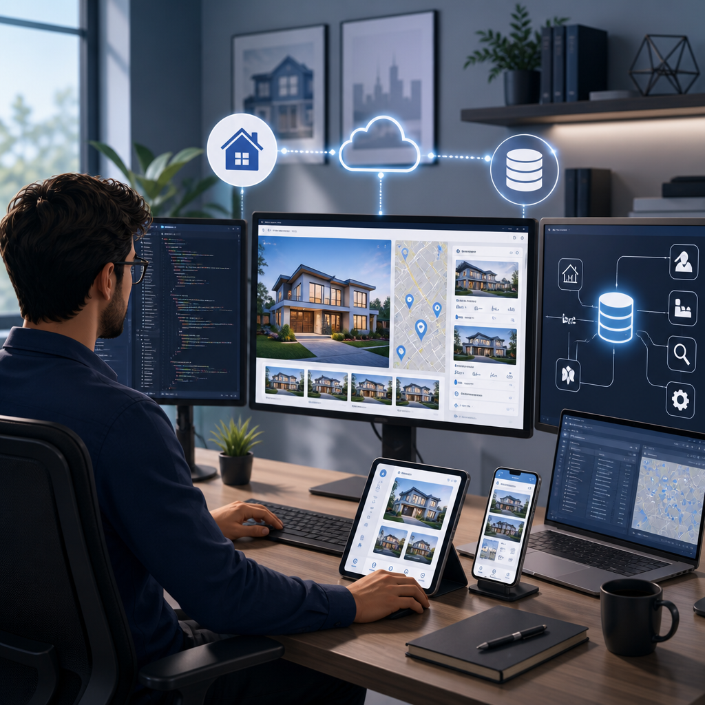 A developer working on a real estate app interface with MLS listings integration.